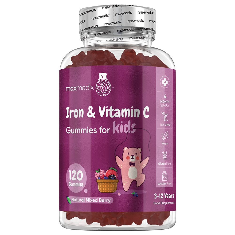Iron And Vitamin C Gummies For Kids & Adults | 7mg Gentle Iron, 20mg Vitamin C Chewable | Vegan Natural Cherry Flavour | 2 Month Supply