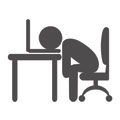 cartoon image of a stick man sleeping at a desk on his laptop