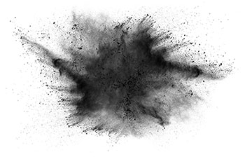 shows the activated charcoal powder splashing as it hits the ground shows the activated charcoal powder splashing as it hits the ground