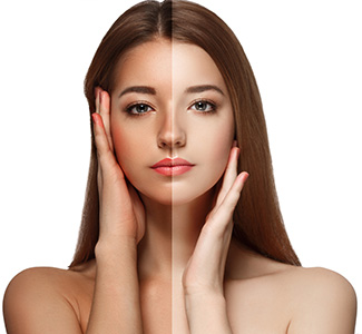 woman with half of her face tanned and the other half untanned woman with half of her face tanned and the other half untanned