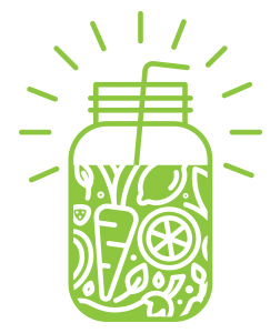 cartoon image of a glass with fruit and veg in it to show a detox drink
