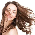 happy woman with healthy hair the powder contains all the essential nutrients, vitamins and minerals