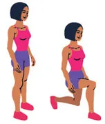 cartoon woman standing straight then in lunge position