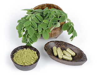 cup of moringa leaves cup of moringa powder and cup of moringa capsules