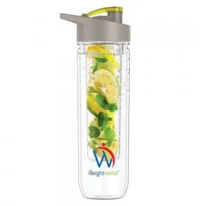 front view of weightworlds fruit infuser water bottle