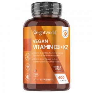 Vitamin D3 4000IU + K2 200mcg Vitamin D3 + K2 Tablets | Food Supplement for Maintenance of Normal Bones and Normal Functioning of Immune System