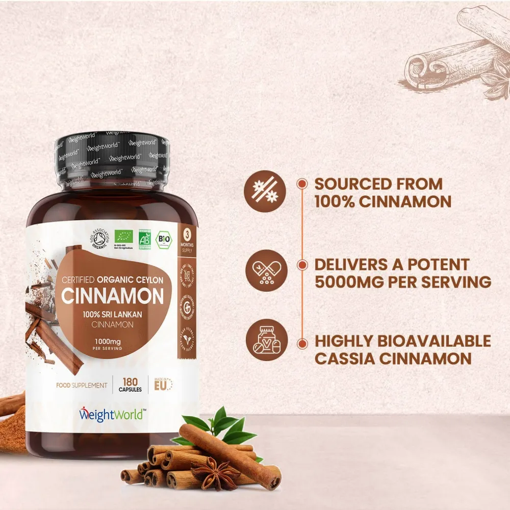 Organic Cinnamon Capsules Cinnamon Supplement for Wellness WeightWorld