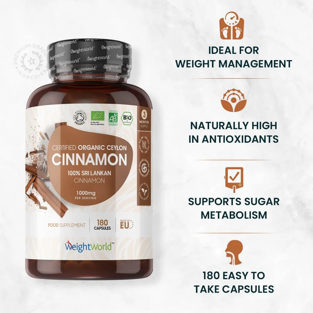 Organic Cinnamon Capsules Cinnamon Supplement for Wellness WeightWorld