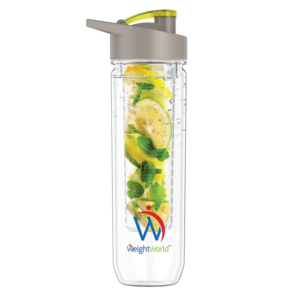 front view of weightworlds fruit infuser water bottle