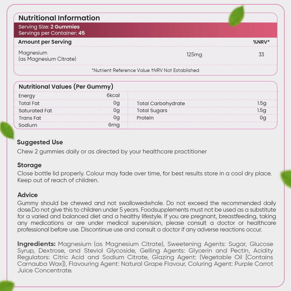 Nutritional Information of WeightWorld’s Magnesium Gummies UK