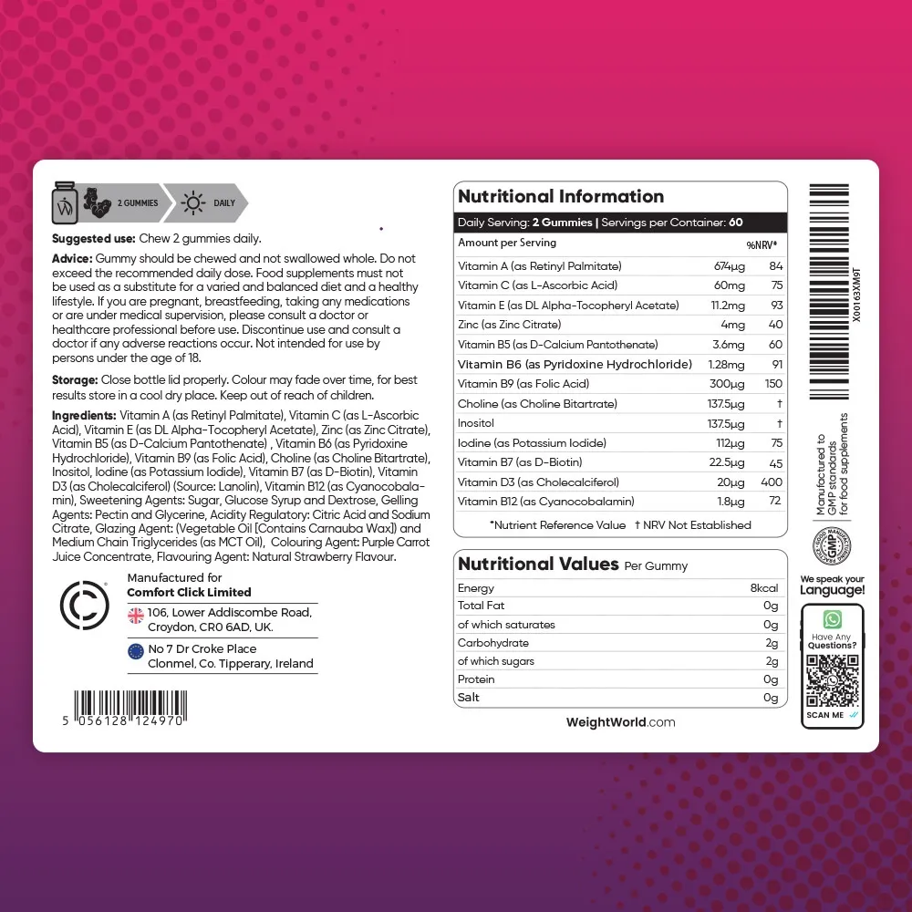 Nutritional Information of our chewable Multivitamin Gummy