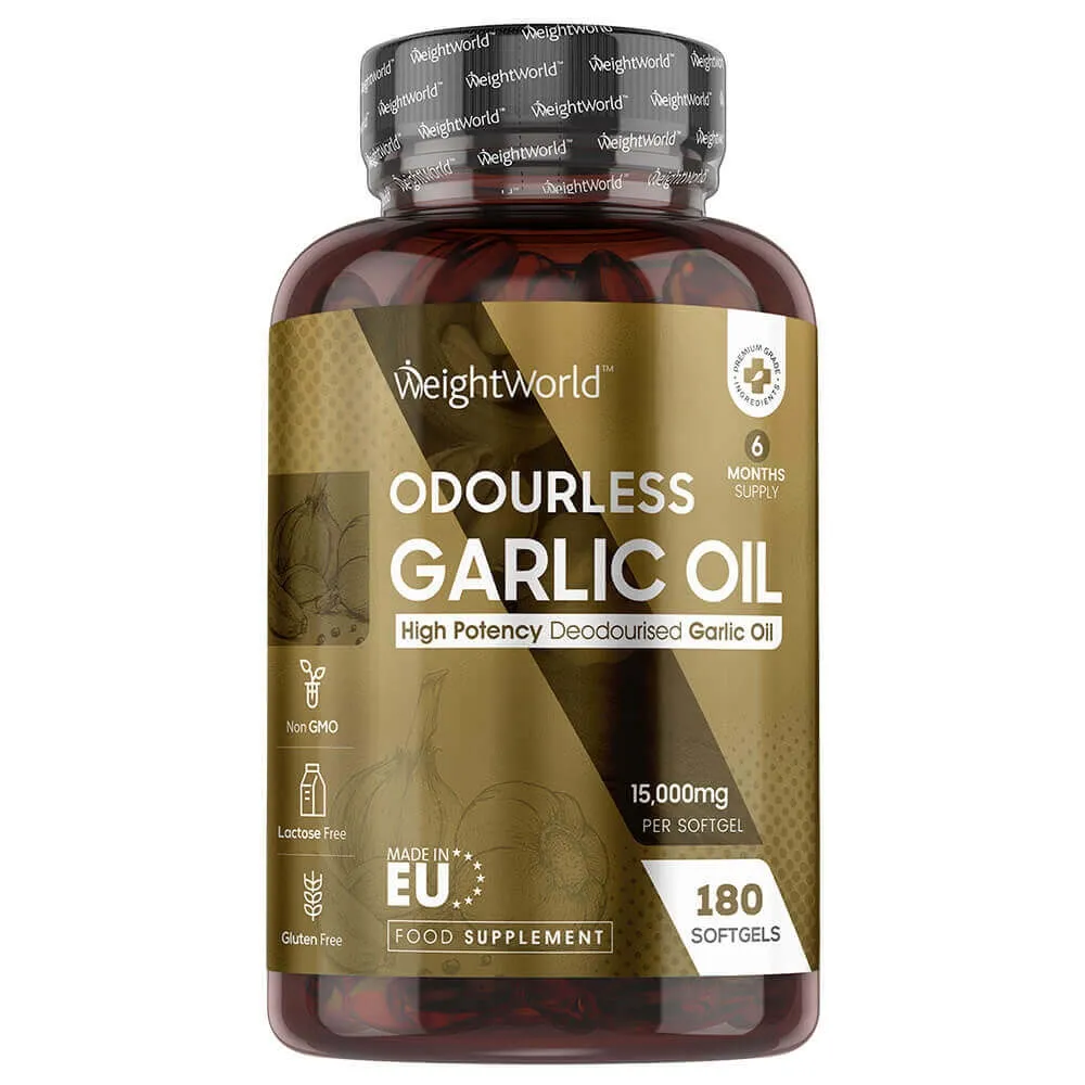 Odourless Garlic Oil Softgels - Natural Wellness Supplement - WeightWorld - 180 Softgels 