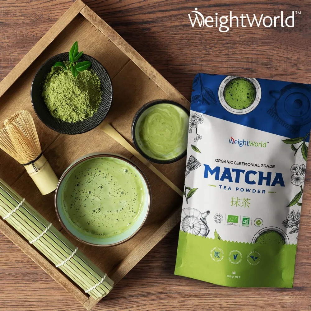 Vibrant green colour and smooth texture of WeightWorld’s matcha green tea powder