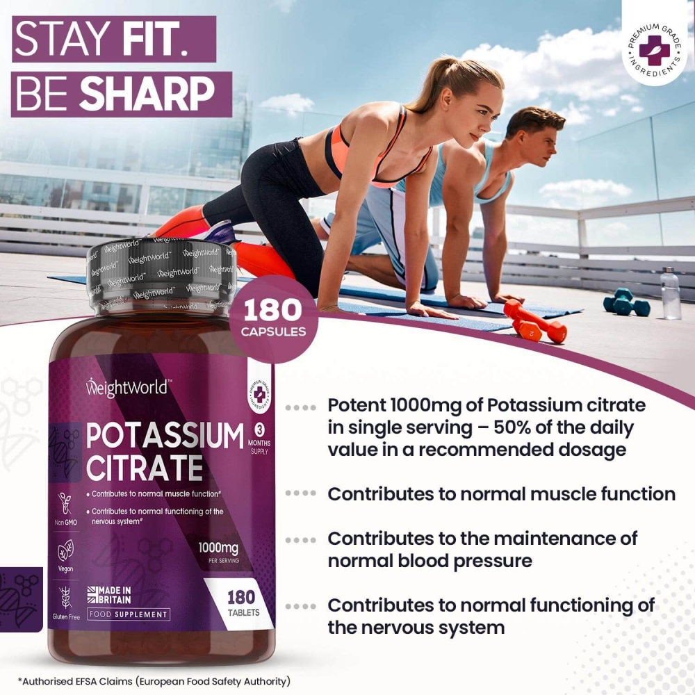 Potassium Citrate l 1000mg, 180 Tablets l WeightWorld