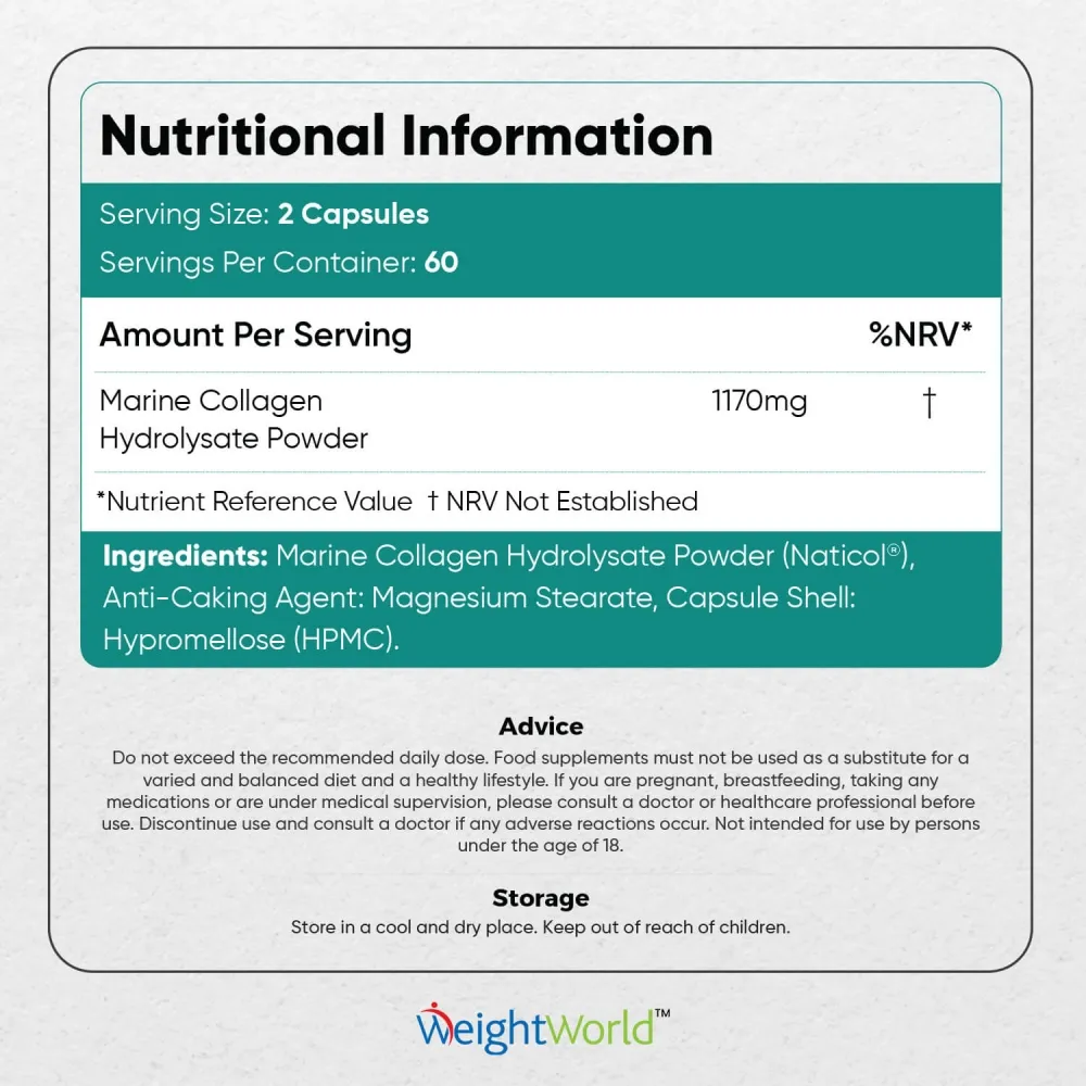 Nutritional Information of WeightWorld’s pure collagen supplement