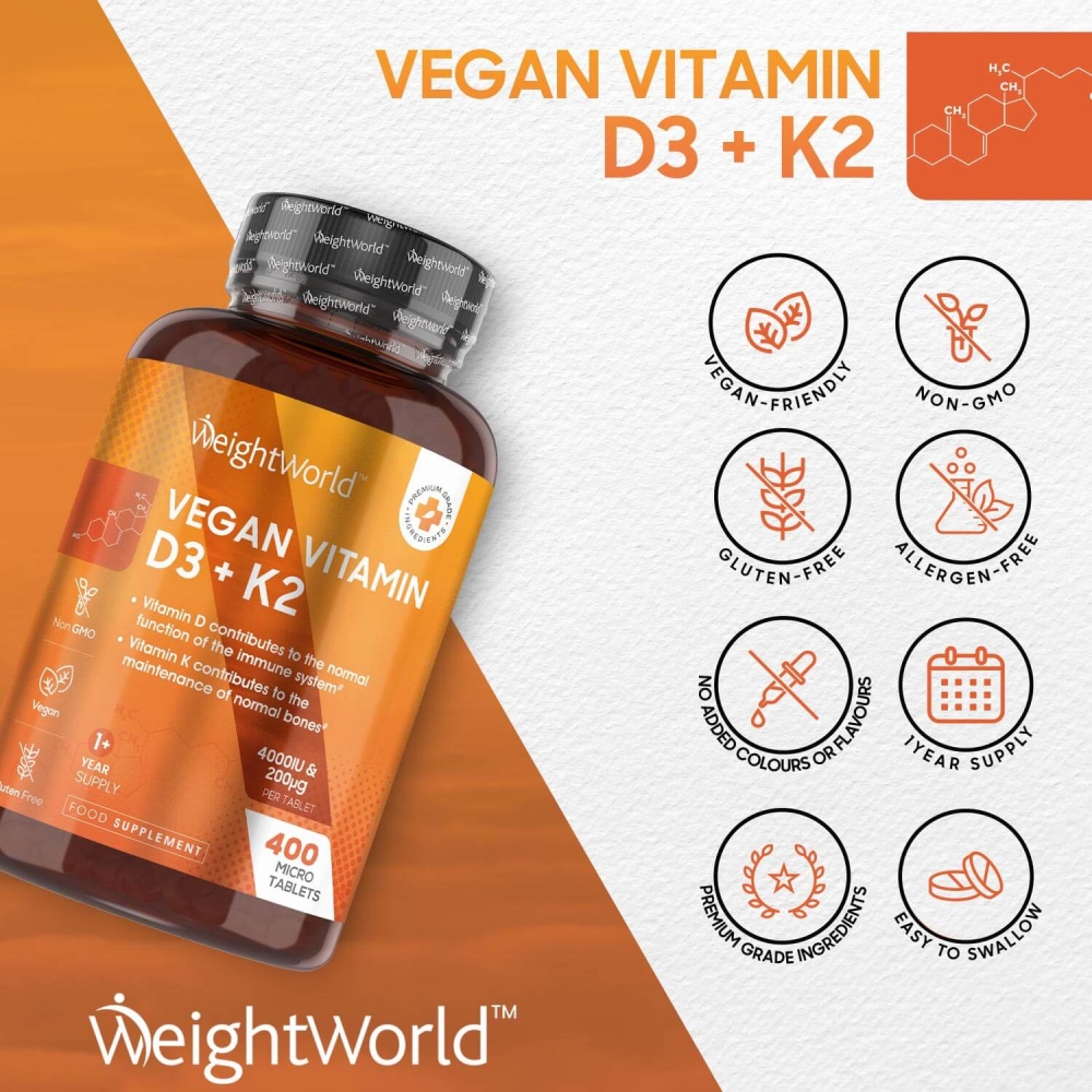 Vitamin D3 + K2 D3 K2 Supplement for Natural Defences WeightWorld