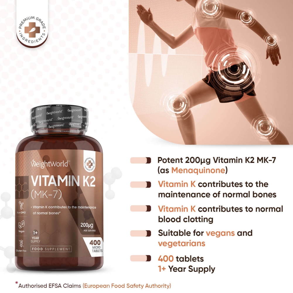 Vitamin K2 Supplements For Bones l 200 mcg 400 Tablets l WeightWorld Vitamin K2 Supplements For Bones l 200 mcg 400 Tablets l WeightWorld