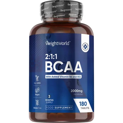 BCAA With B6, B12 - 1000mg 180 Tablets - Amino Acid Muscle Building and Sports Support Supplement - Optimal For Athletic Performance