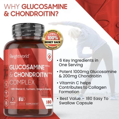 Glucosamine and Chondroitin - Natural Supplement for Joint Support - 180 Capsules