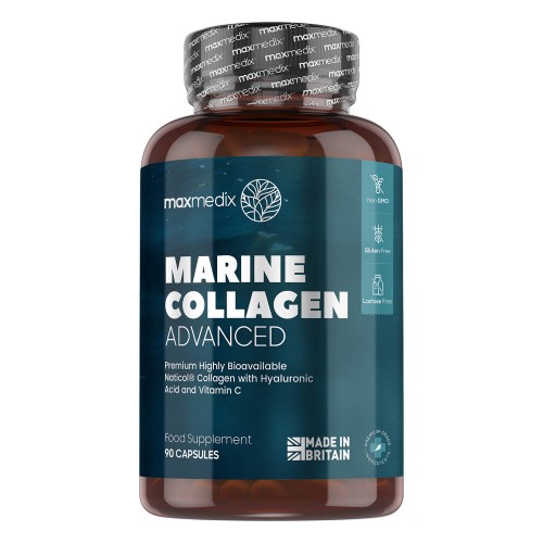 Marine Collagen with Hyaluronic Acid &amp; Vitamin C - 1455mg 90 Capsules - Type 1 Hydrolysed Collagen Supplement for Skin (Not tablets)