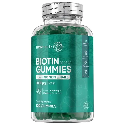 Biotin for Hair, Skin & Nail - 5000 mcg 120 Gummies - Chewable Beauty Supplement with 13 Essential Vitamins