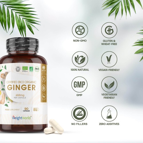Organic Ginger Naturally Sourced Wellness Capsules WeightWorld