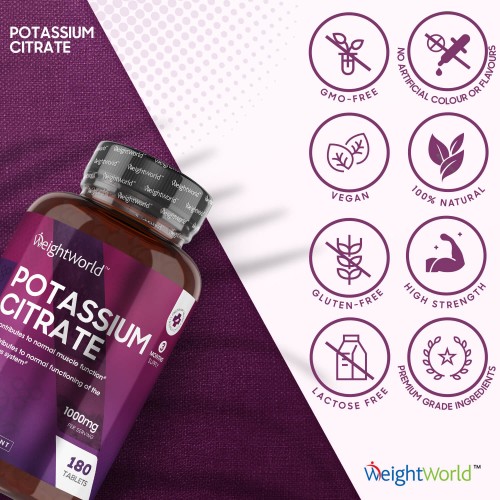 Potassium Citrate l 1000mg, 180 Tablets l WeightWorld