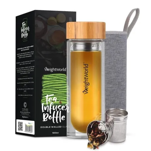 Tea infuser Bottle - 500ml Tumbler for Tea & Coffee Lovers - Reusable Glass Travel Mug For Matcha, Loose Leaf Tea, Green Tea & Fruit Infusion