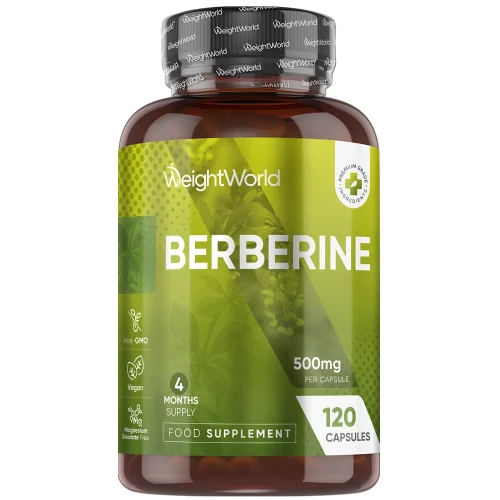 Berberine Supplement - 500Mg Per Capsule - 4 Months Supply - 120 Capsules - Berberine Hcl Form - 1 Per Day - Vegan-Friendly & Non-Gmo - Sourced From Berberis Vulgaris-image