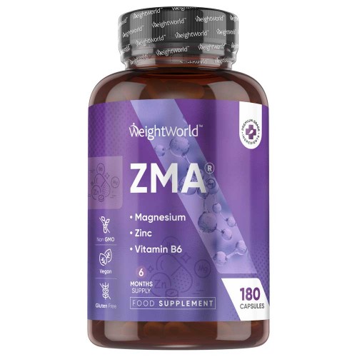 ZMA 180 Capsules - Zinc, Magnesium & Vitamin B6 Complex - Ideal for Energy & Relaxation - 6 Months’ Supply - WeightWorld