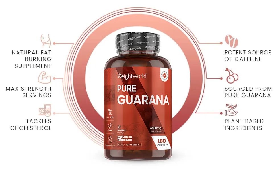 front view of weightworlds Pure guarana capsules bottle