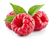 image of raspberry fruit with leaves to show it contains ketones