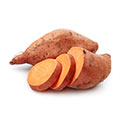 a sweet potato behind a sliced sweet potato to indicate positive muscle growth from consumption