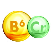 two circles representing molecules of vitamin b6 and mineral chromium