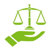 cartoon hand holding weighting scales to represent balance