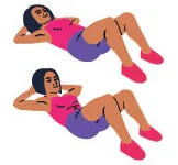 Woman laying down with knees up and then in crunch position