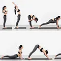 Woman doing various yoga exercises in a yoga studio