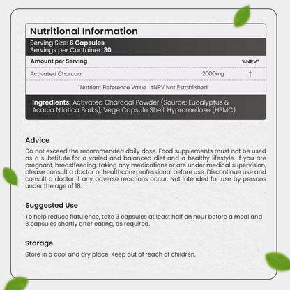 Nutritional information of our Activated Charcoal Capsules