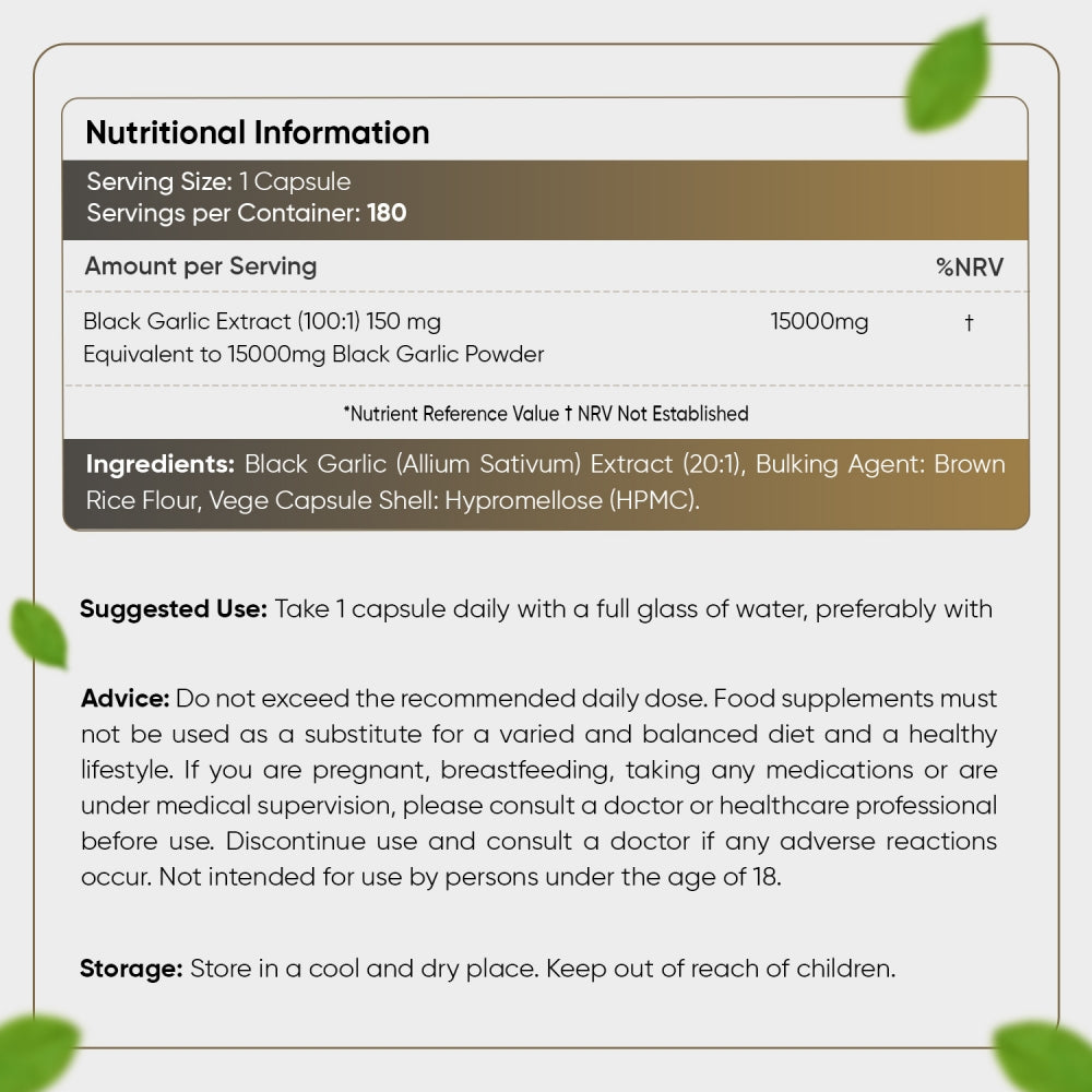 Nutritional information of our black garlic capsules
