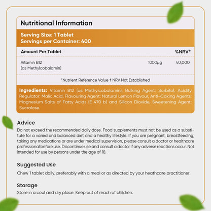 Nutritional information of Vitamin B12 Chewable Tablets