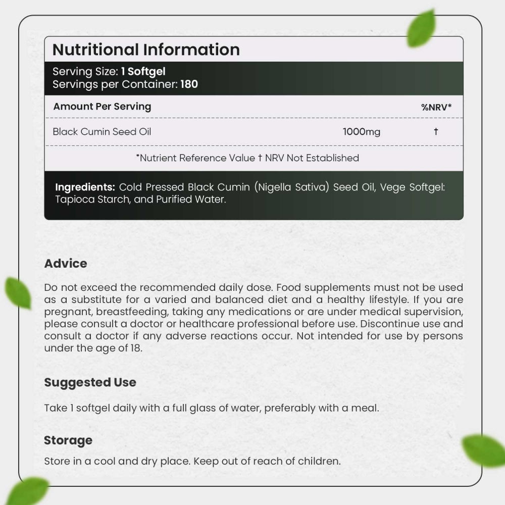 Nutritional information of Black Cumin Seed Oil Capsules