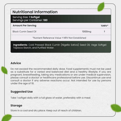 Nutritional information of Black Cumin Seed Oil Capsules