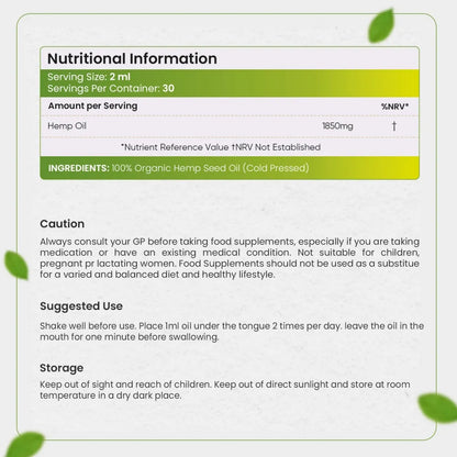 Nutritional information of our Hemp Oil
