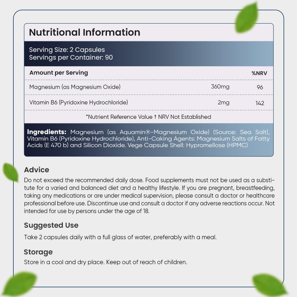 Nutritional information of Marine Magnesium and Vitamin B6 Capsules