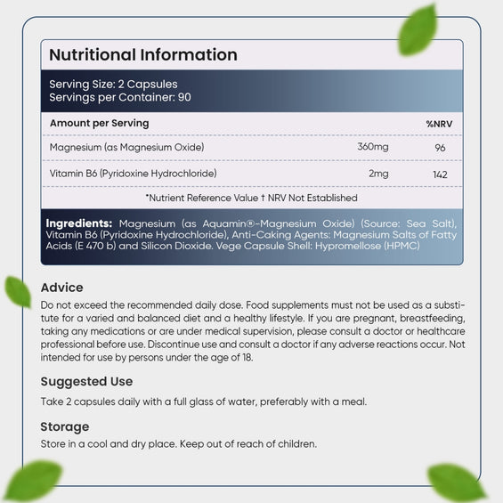 Nutritional information of Marine Magnesium and Vitamin B6 Capsules