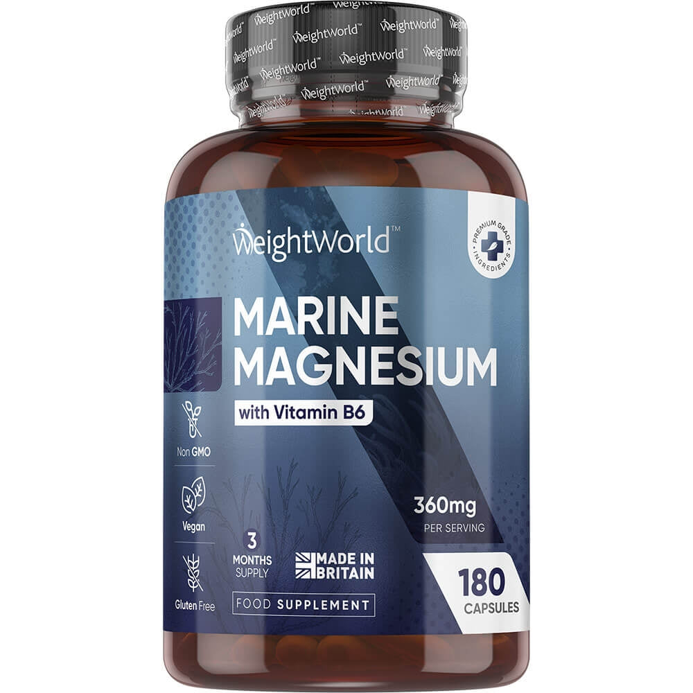 Bottle of WeightWorld Marine Magnesium and Vitamin B6 Capsules