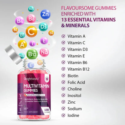 Blend of 13 essential vitamins and minerals in our gummy vitamins for adults