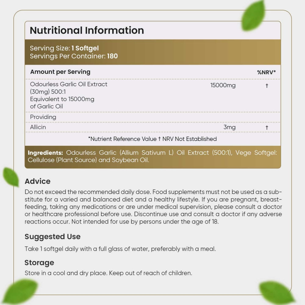 Nutritional information of our garlic capsules
