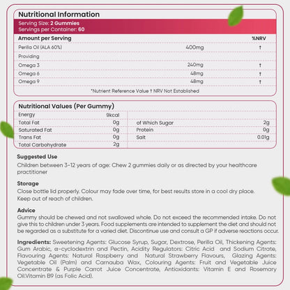 Nutritional information of Vegan Omega 3-6-9 Gummies