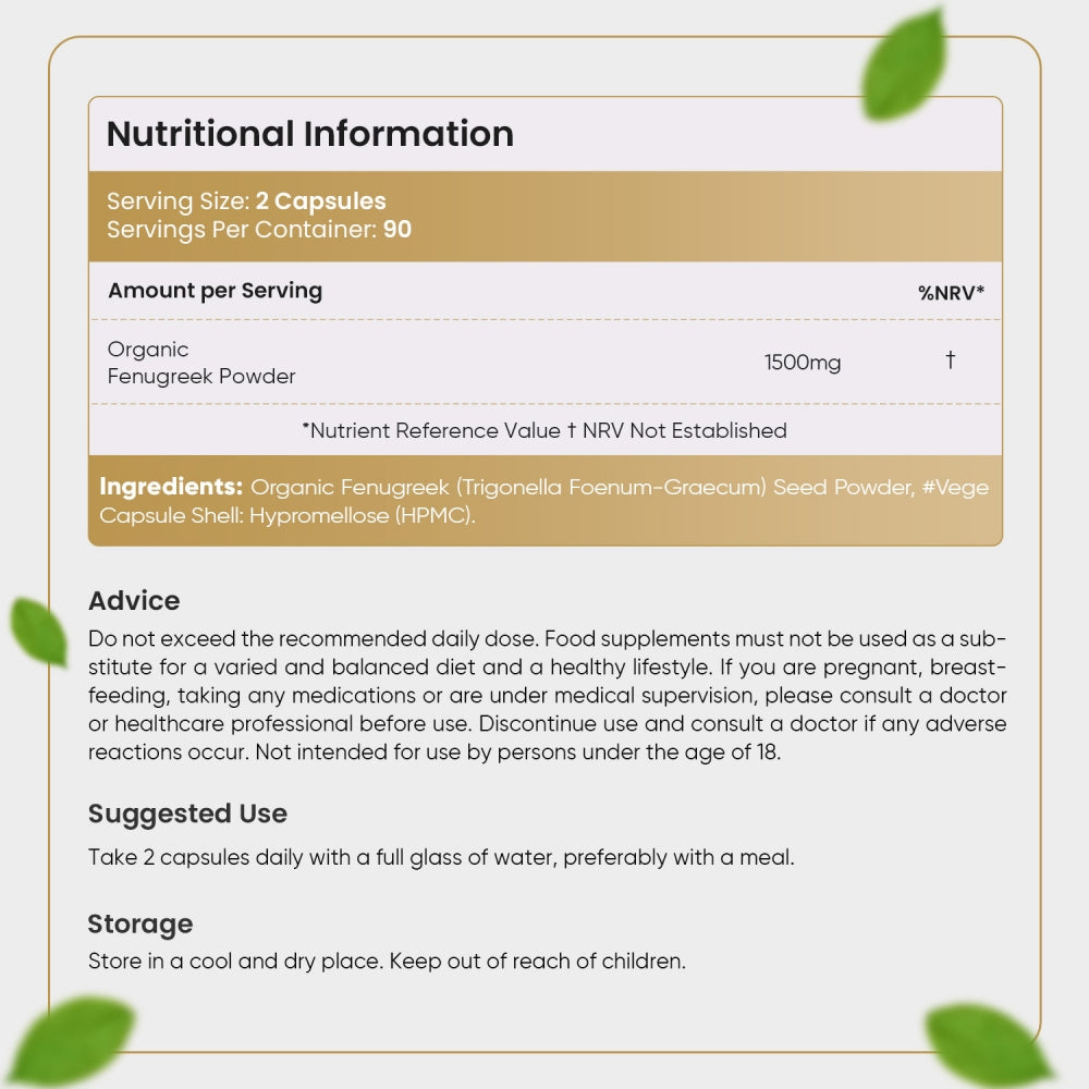Nutritional information of our Organic Fenugreek Capsules